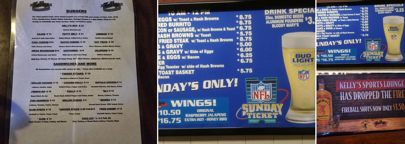 Kellys Sports Lounge Menu