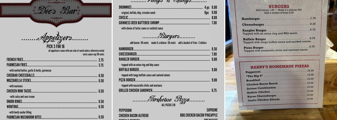 Doc's Bar Menu