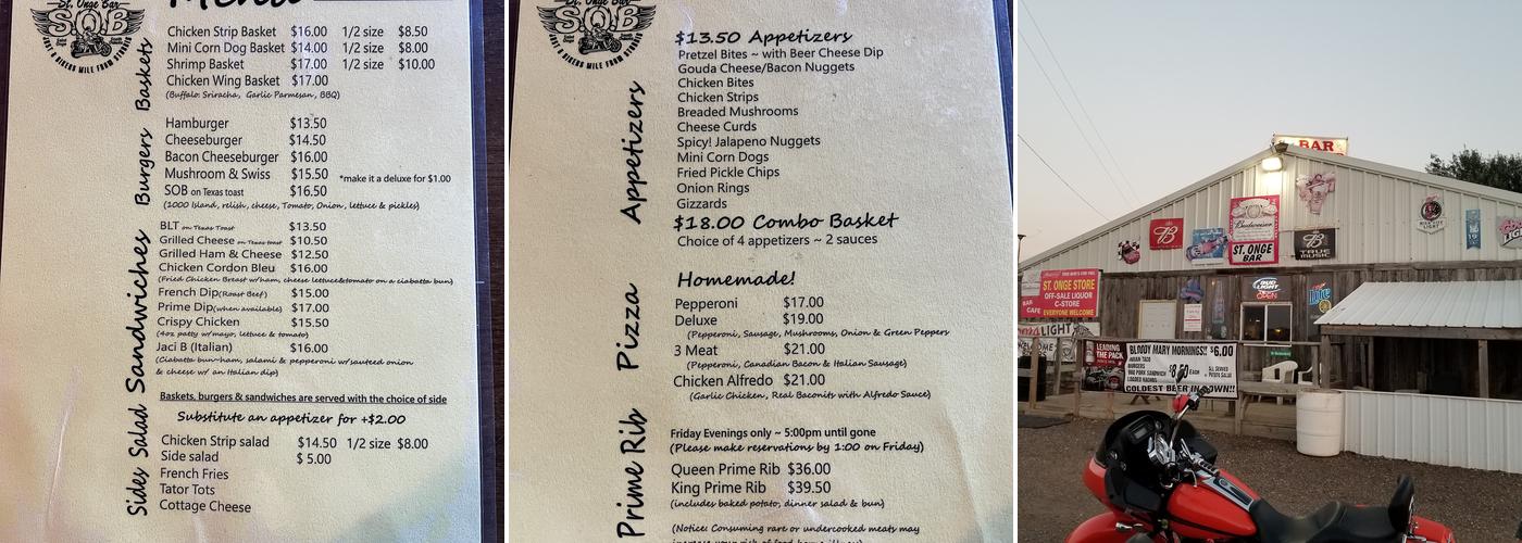 St. Onge Bar Menu