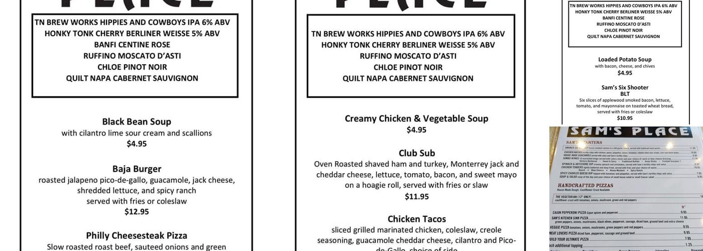 Sam's Place Belle Meade Menu