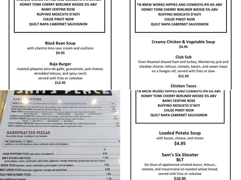 Sam's Place Belle Meade Menu