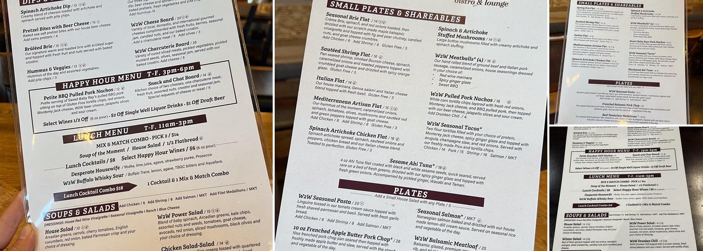 Water into Wine, Bistro & Lounge Menu