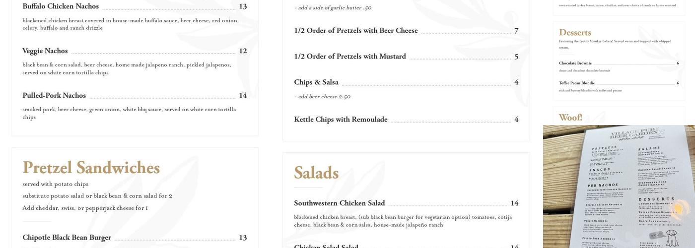 Village Pub and Beer Garden Menu