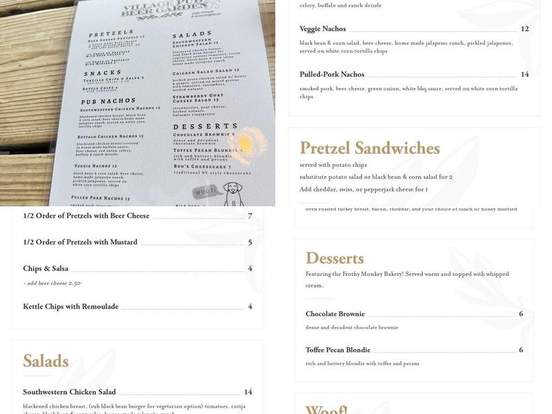 Village Pub and Beer Garden Menu