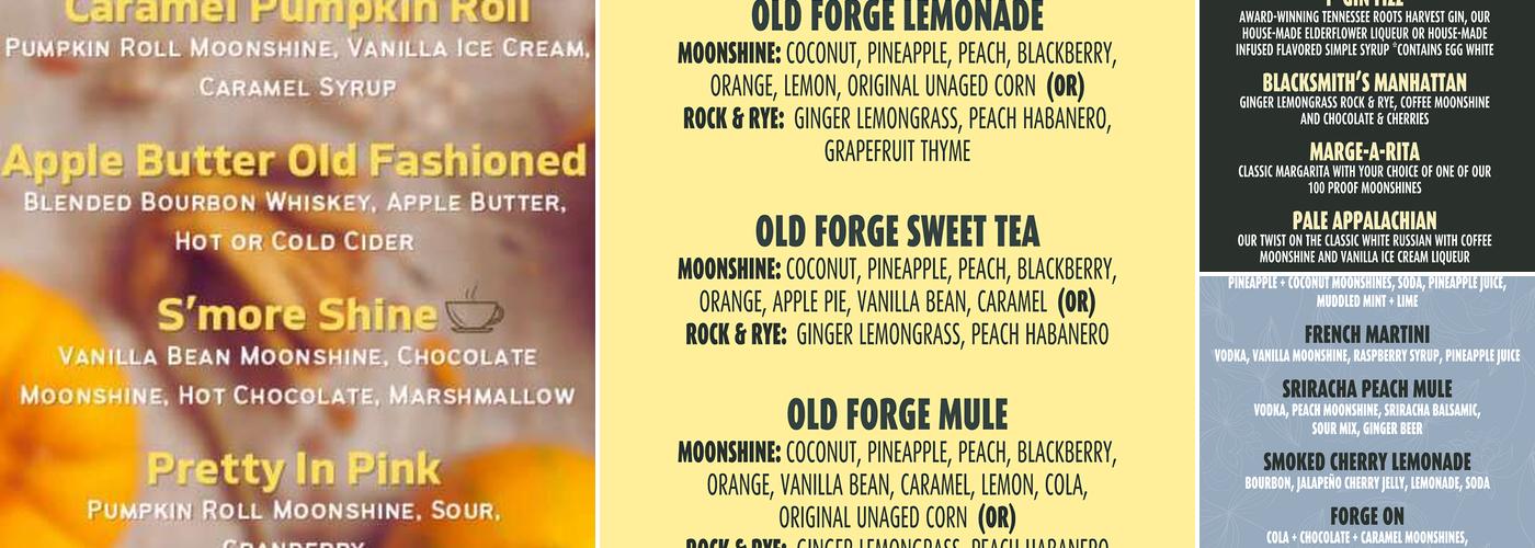 Old Forge Distillery Menu