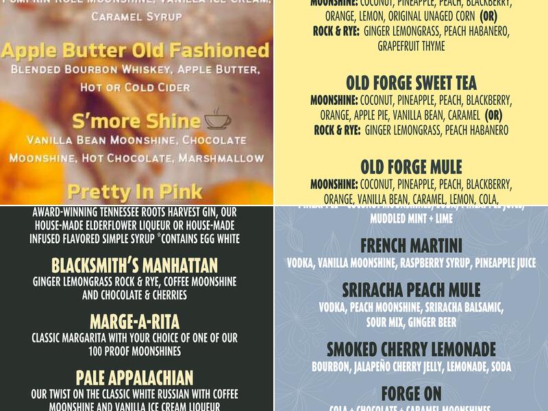 Old Forge Distillery Menu