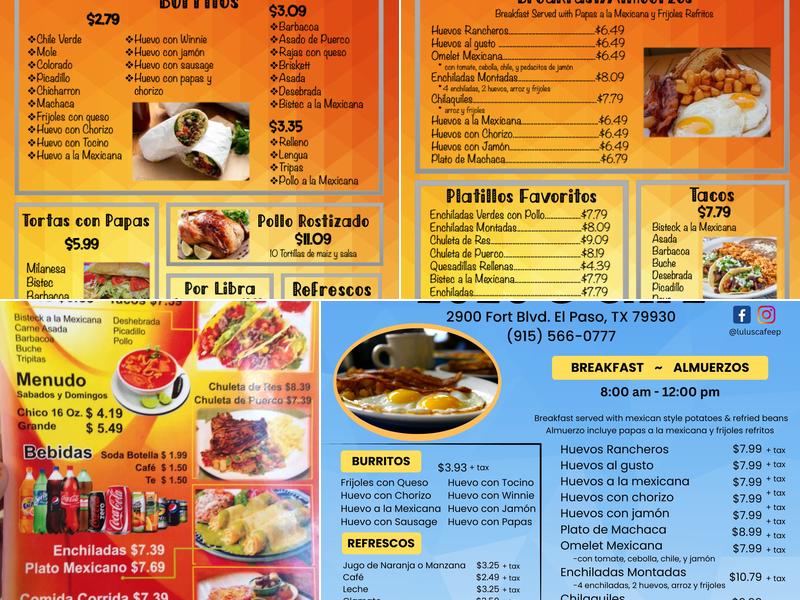 lulus bar Menu