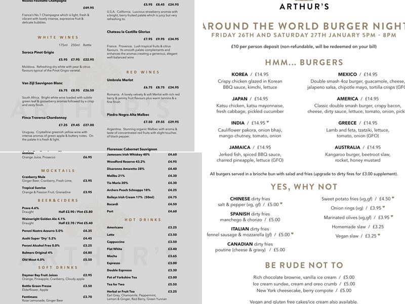 Arthur's Cafe Menu