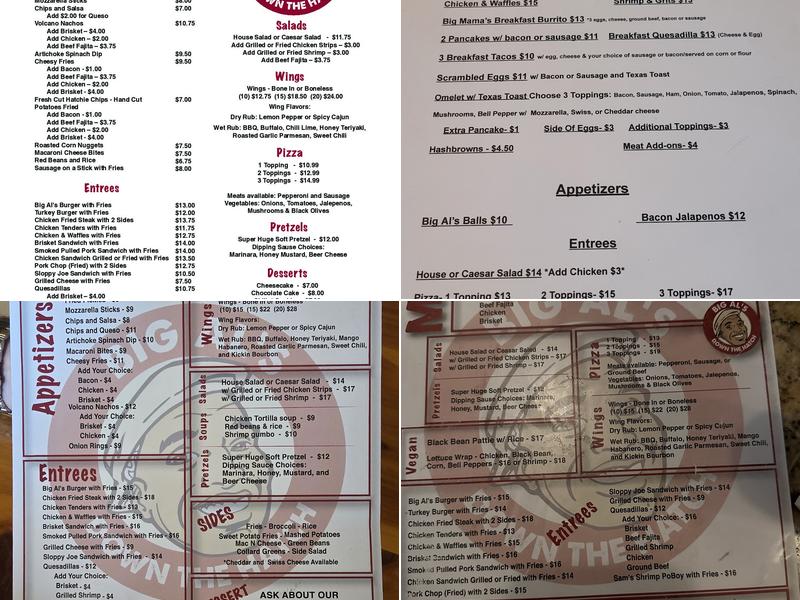 Big Al’s Down The Hatch Menu