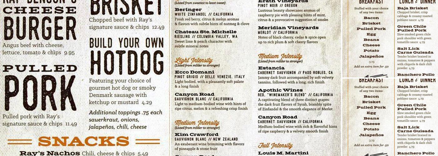 Ray Benson's Roadhouse Bar Menu