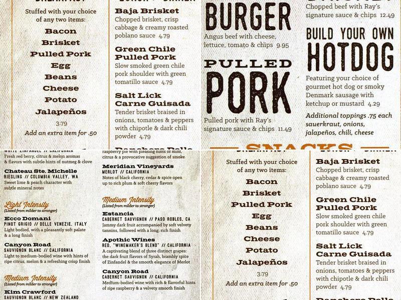 Ray Benson's Roadhouse Bar Menu