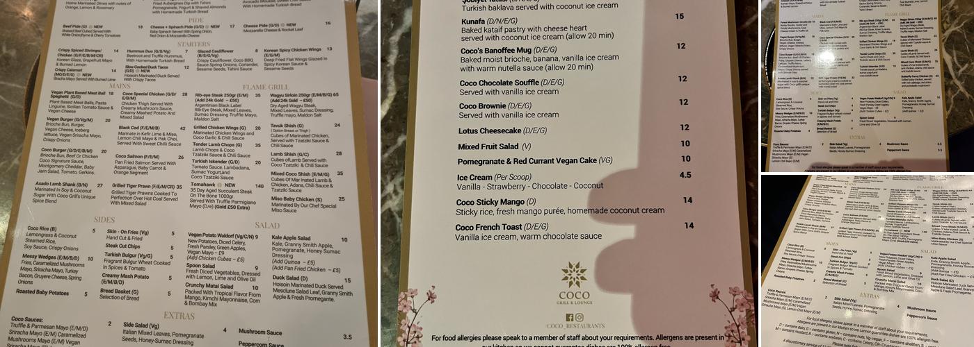 Coco Grill & Lounge Menu