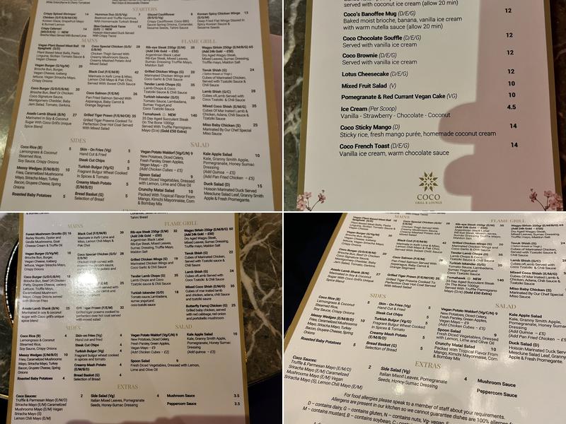 Coco Grill & Lounge Menu