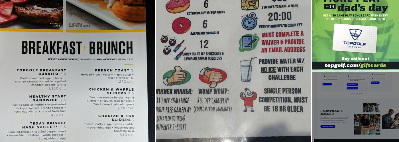 Topgolf Menu