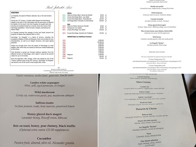 Galvin La Chapelle Menu