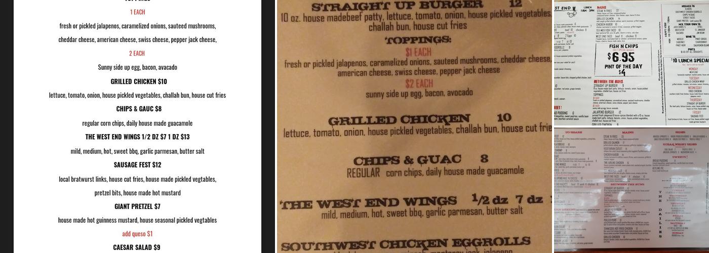 The West End - A Public House Menu