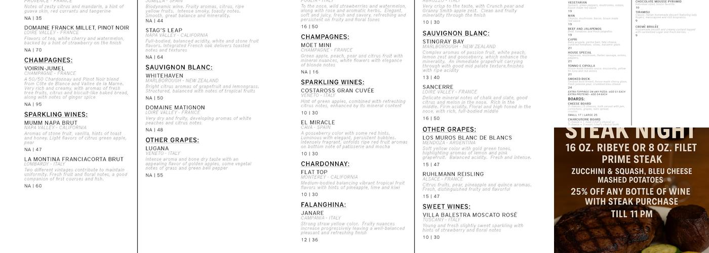 Simone on Sunset Menu