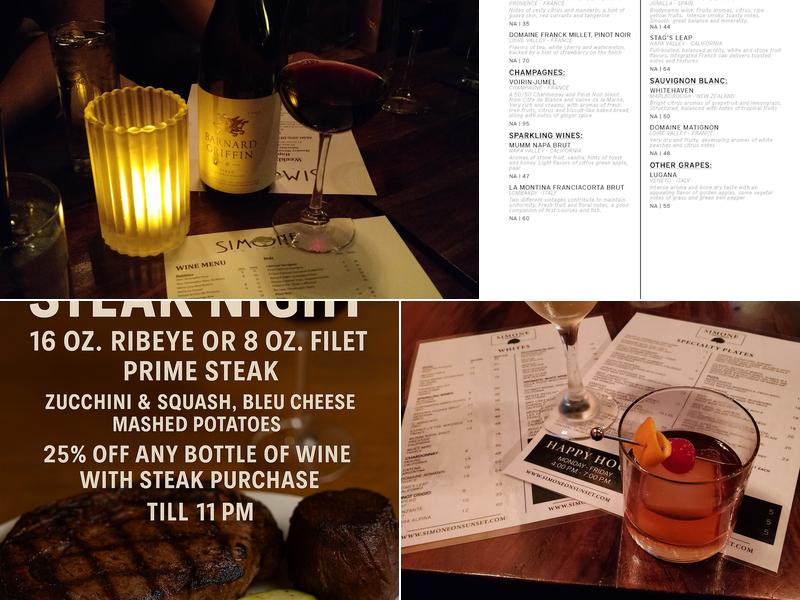 Simone on Sunset Menu
