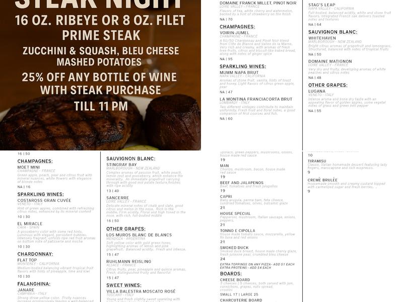 Simone on Sunset Menu