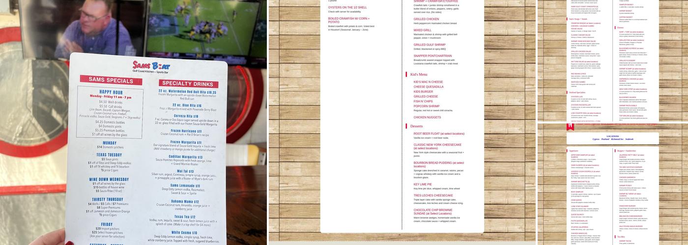 Sam's Boat Menu