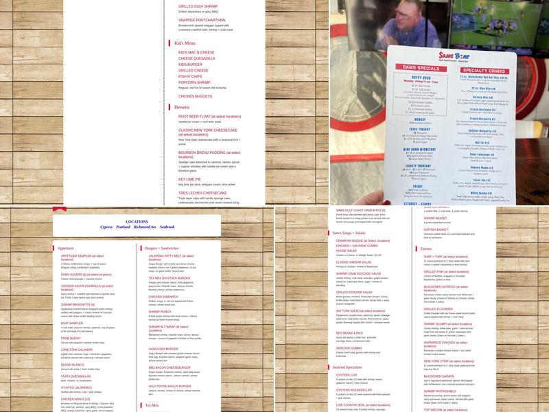 Sam's Boat Menu