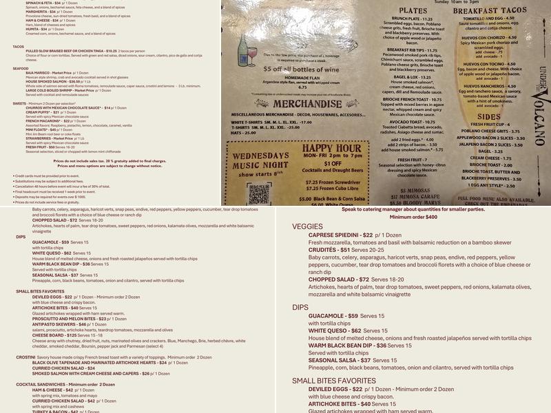 Under the Volcano Menu