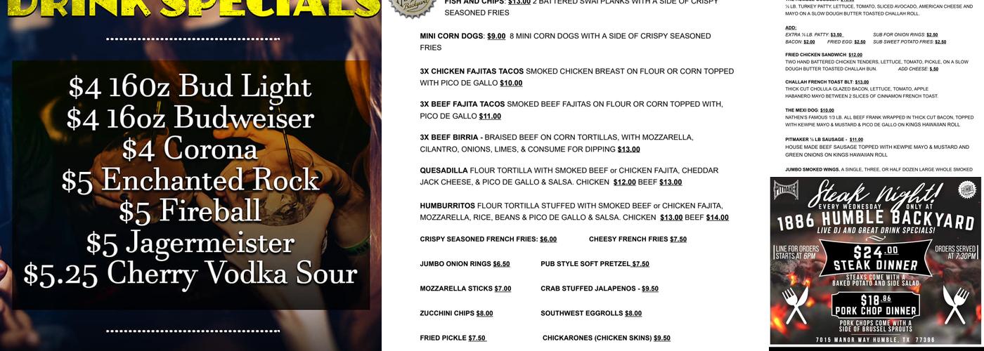 1886 Humble Backyard Menu
