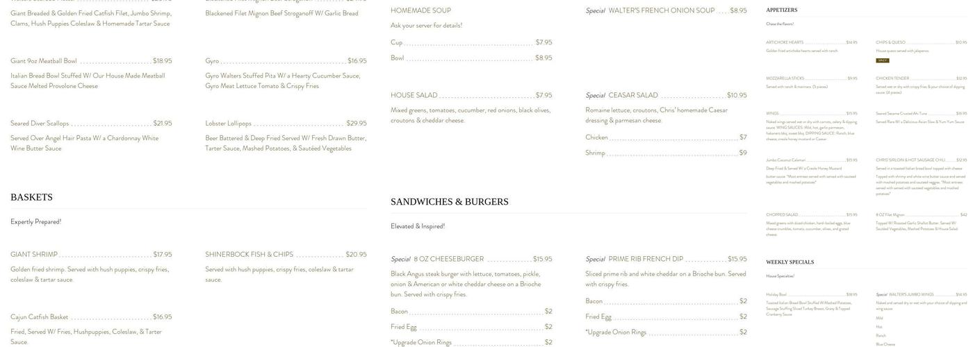 Walter's Tavern Menu