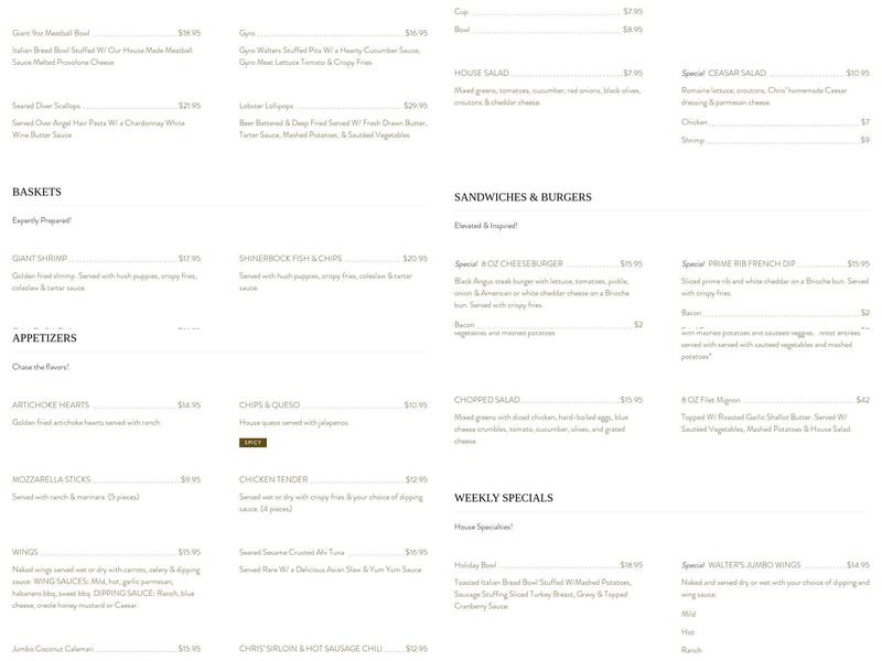 Walter's Tavern Menu