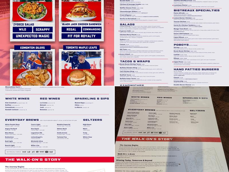 Walk-On's Sports Bistreaux - San Antonio Restaurant Menu