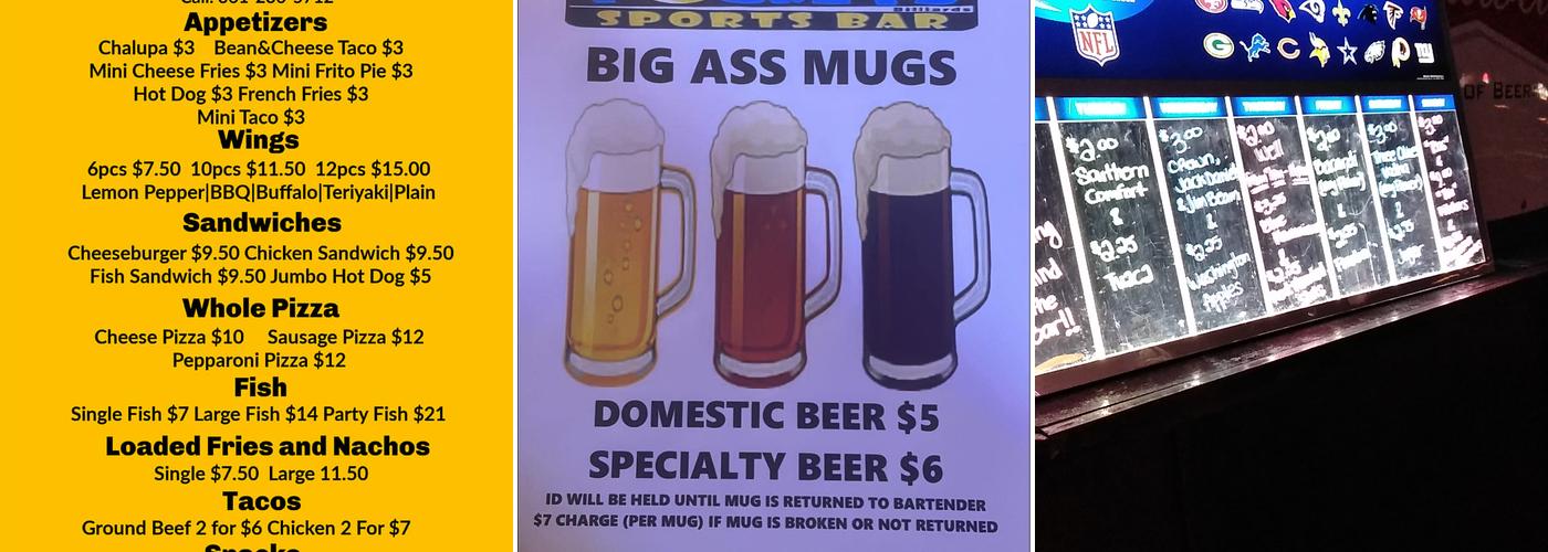 Pockets Billiards Menu