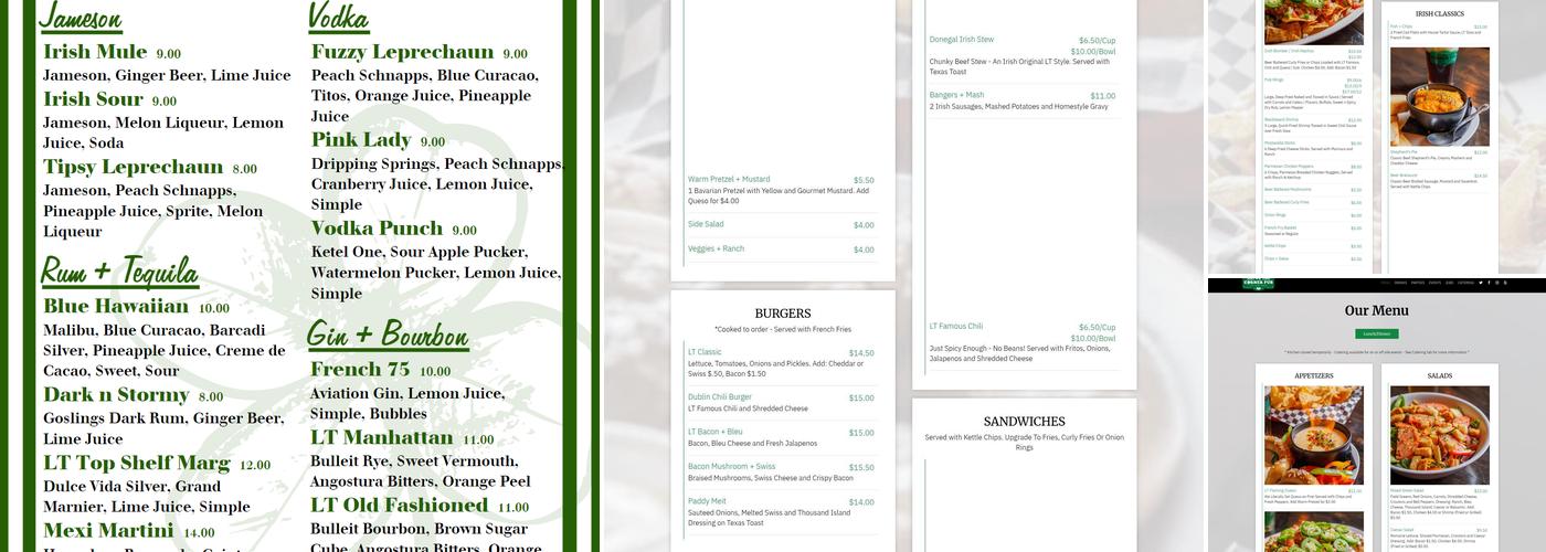 LT Corner Pub Menu