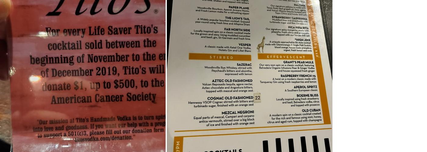 Bar 301 Menu