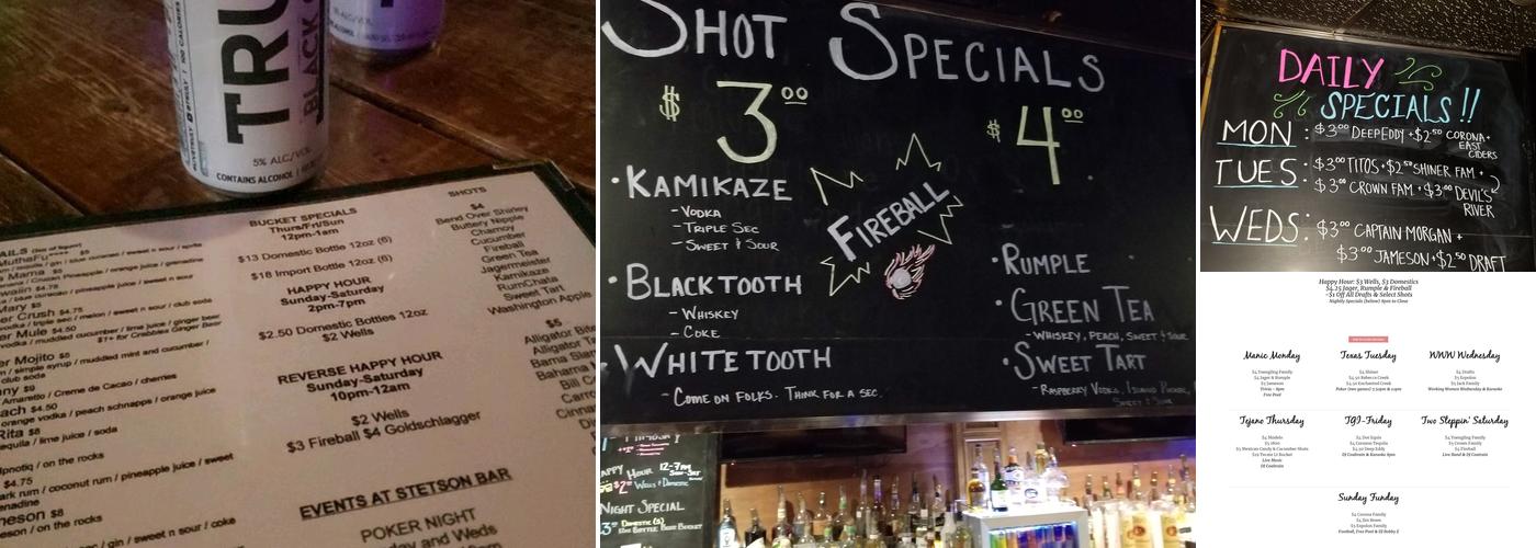 Stetson Bar Menu