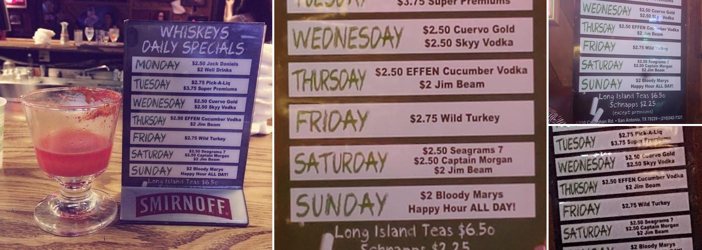 Whiskeys Menu