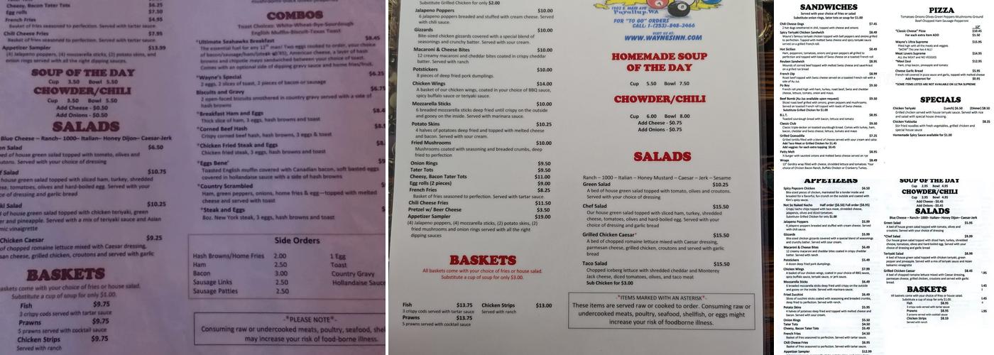 Wayne's Inn Bar & Grill Menu