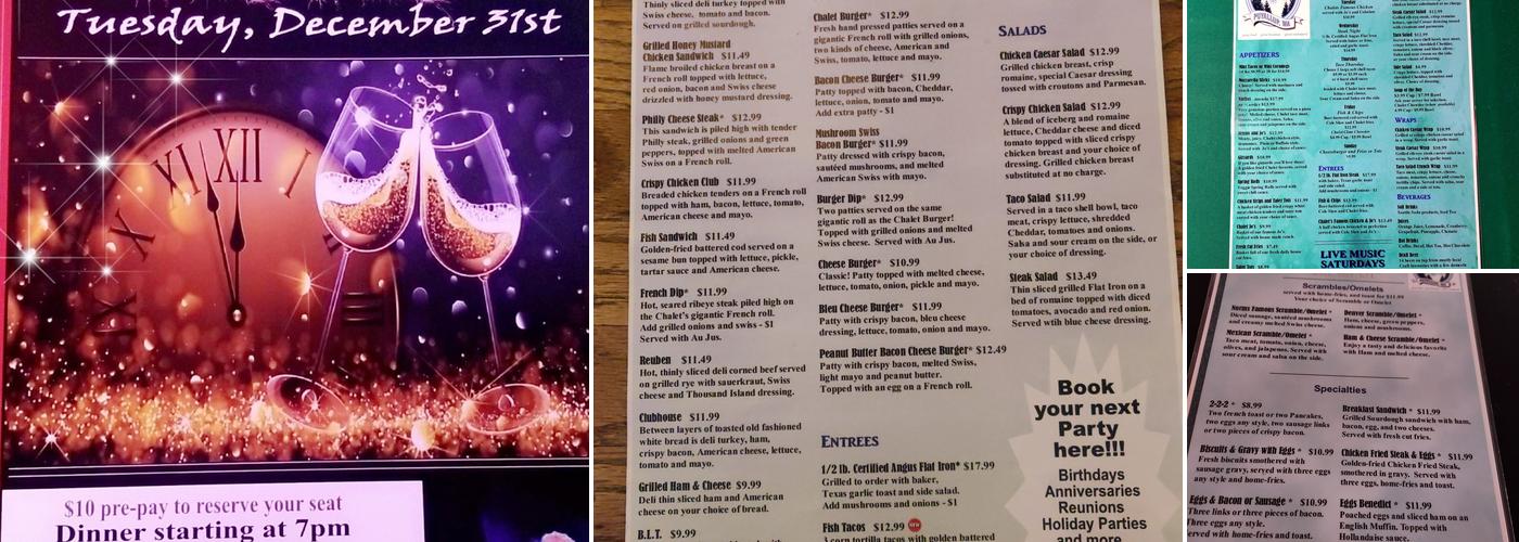 Chalet Tavern Menu