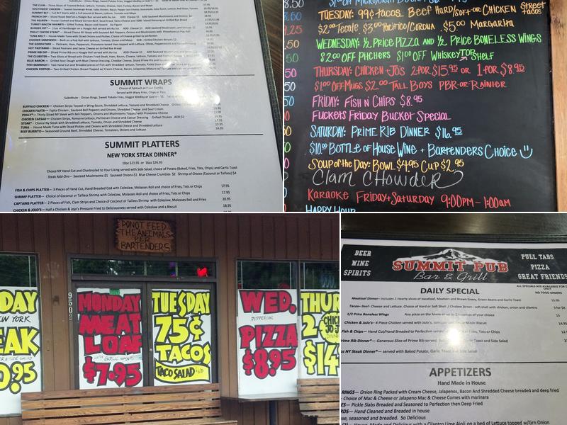 The Summit Pub Menu