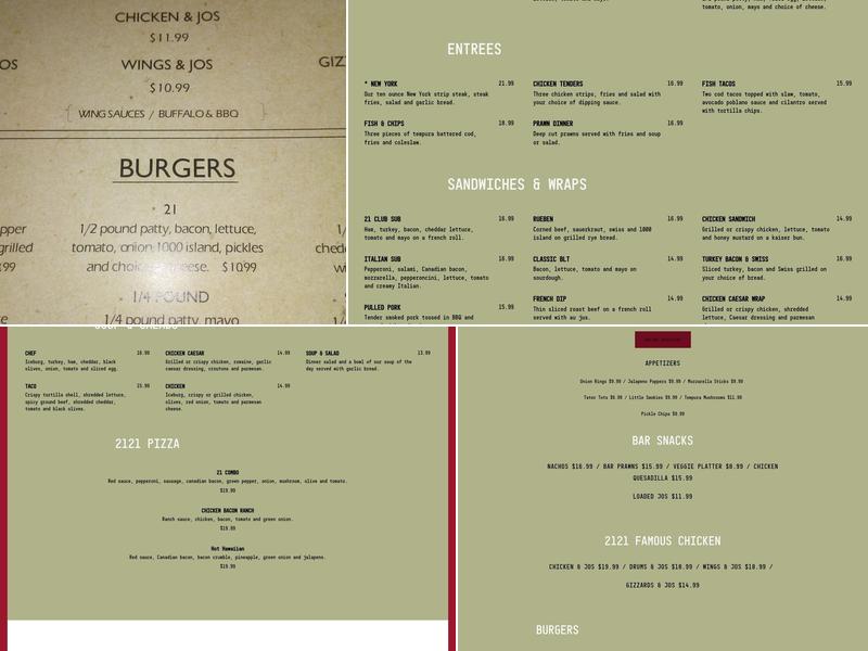 2121 Tavern Menu