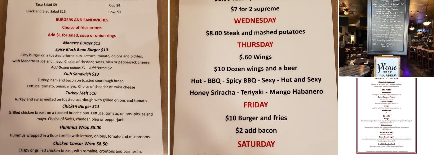 The Manette Saloon Menu