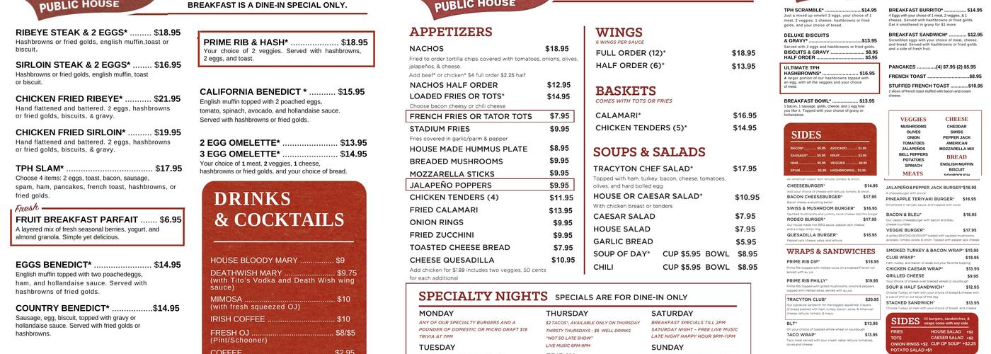 Tracyton Public House Menu