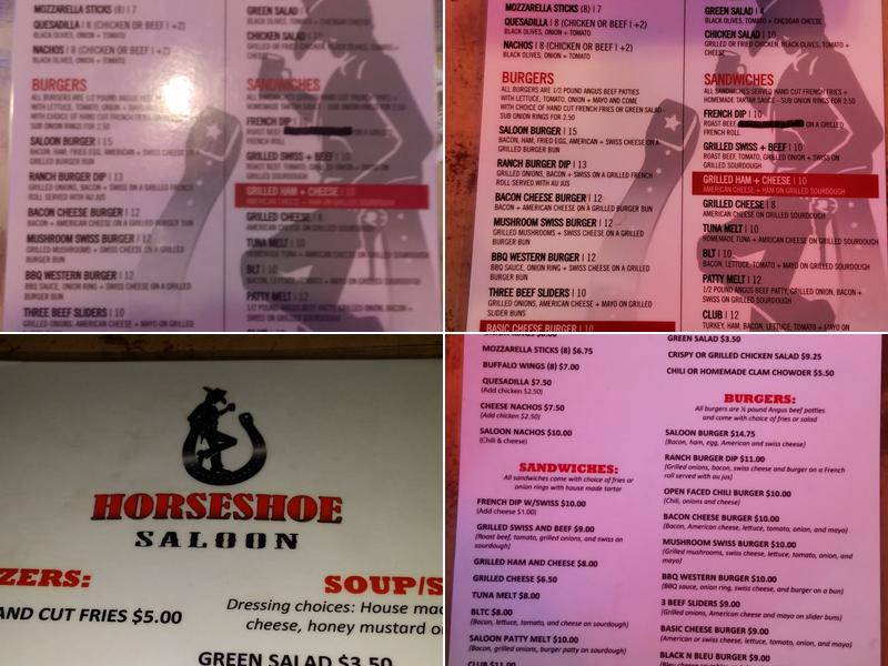 Horseshoe Saloon Menu