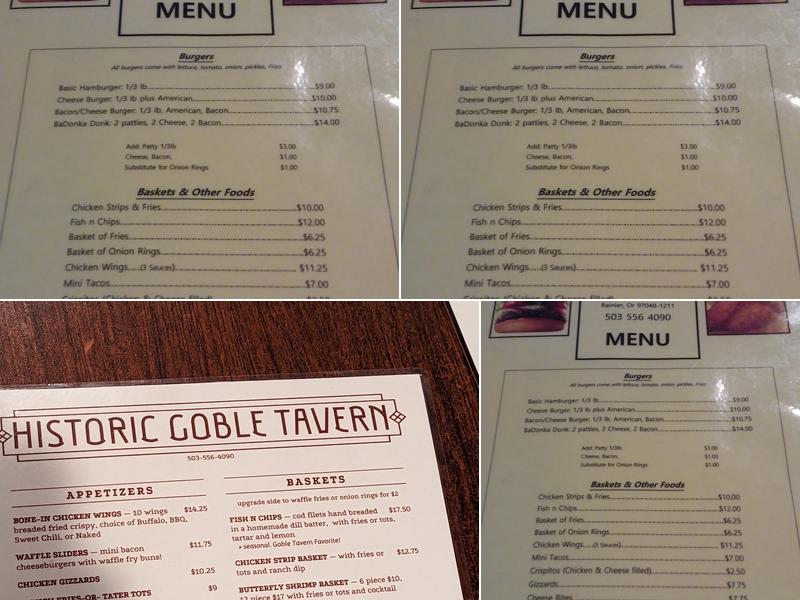 Goble Tavern Menu