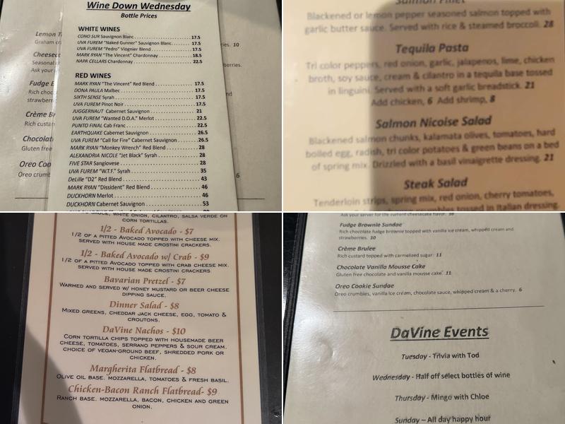 DaVine Whiskey & Wine Menu