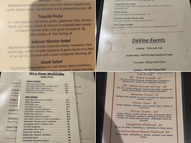 DaVine Whiskey & Wine Menu