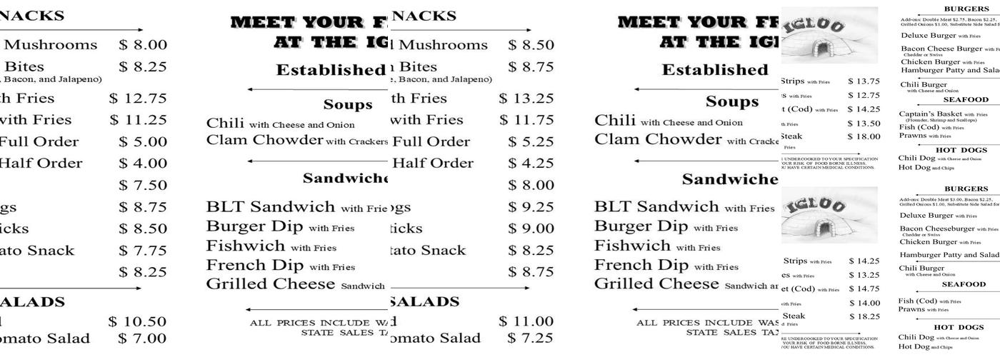 The Igloo Menu