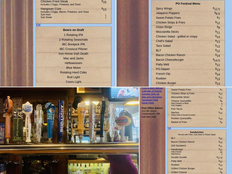 Post Office Saloon Menu