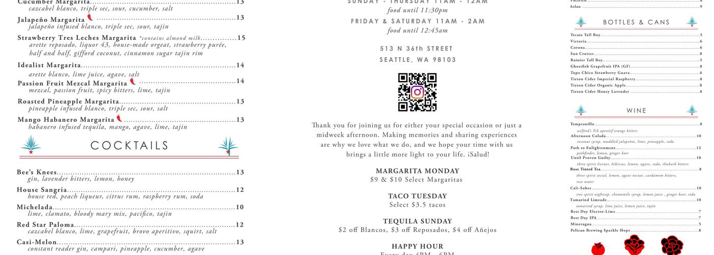 Red Star Taco Bar Menu