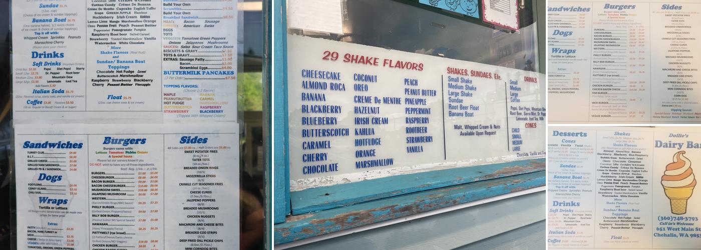The Dairy Bar Menu