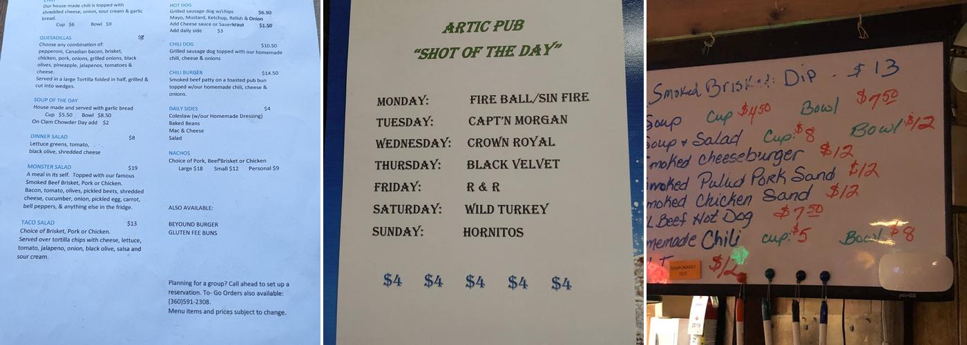 Artic Pub & RV Park Menu